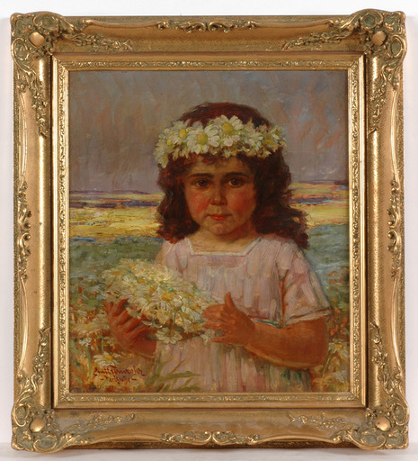 Emil FIRNROHR - Painting - "Little flower gahterer" oil painting, ca. 1910