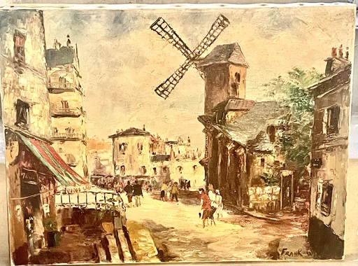 FRANK-WILL - Pintura - scène de rue à Montmartre, moulin de la galette