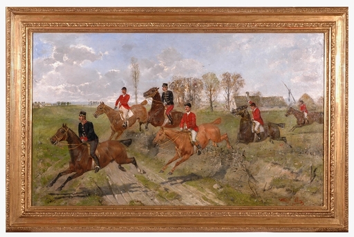 Lajos KUBANYI - Pintura - "Fox Hunting", 1890, Oil Painting