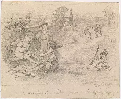 Robert SCHEFFER - Dessin-Aquarelle - "Playing Children", Late 19th Century