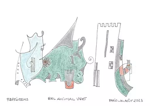 Reine BUD-PRINTEMS - Dibujo Acuarela - "BEL ANIMAL VERT"