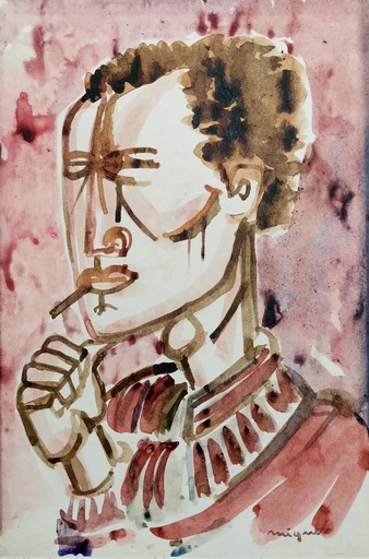 Giuseppe MIGNECO - Drawing-Watercolor - Uomo che fuma