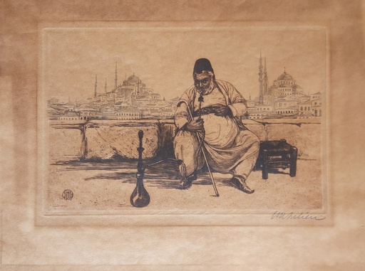 Ephraim Moshe LILIEN - 版画 - A figure against the background of Istanbul
