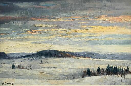 Henri CHAPATTE - Painting - Soir sur la neige