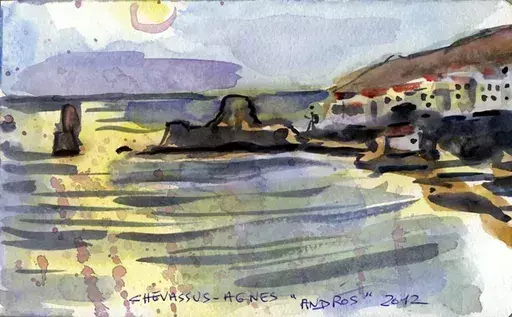 Jean-Pierre CHEVASSUS-AGNES - Dibujo Acuarela - lever du soleil sur ANDROS  CYCLADES  GRECE (2)
