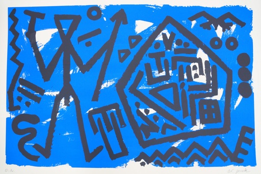A.R. PENCK - Druckgrafik-Multiple - Pentagon blau