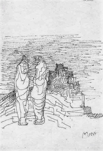 Henry MOORE - Zeichnung Aquarell - Personaggi al Forte