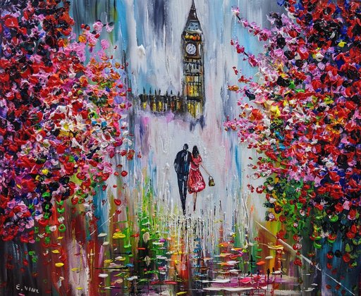 Evelina VINE - Painting - Spring walk in London