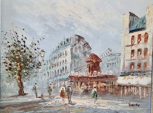 Caroline C. BURNETT - Painting - Street scene with Moulin Rouge.