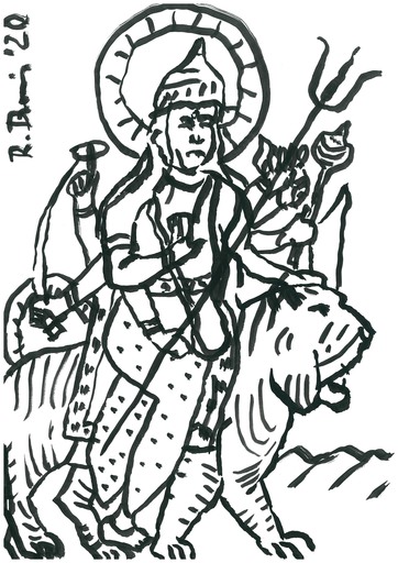 Roland DZENIS - Drawing-Watercolor - Durga Devi