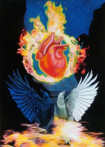 Augusto PODEROSI - Peinture - CUORE SACRO, CORVO BIANCO, CORVO NERO