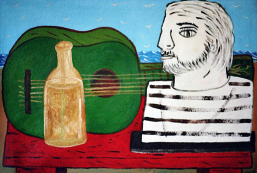 Francisco VIDAL - Painting - Green Guitar