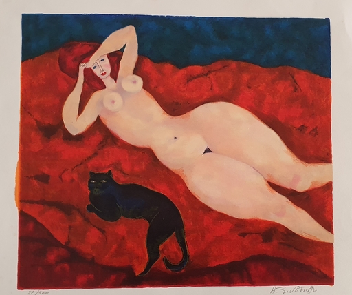 Harry GUTTMAN - Stampa-Multiplo - Nude with a Cat