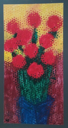 Harry BARTLETT FENNEY - Peinture - ten red flowers in blue vase