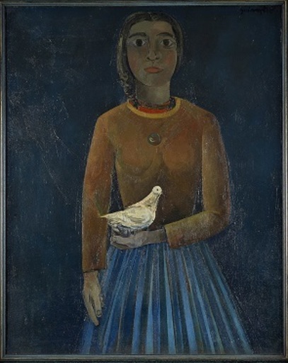 Josep GUINOVART - Painting - Mujer con paloma