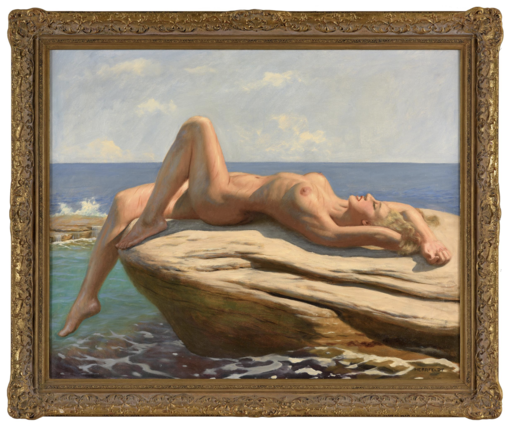 Marcel René HERRFELDT - Painting - Oil on canvas reclining nude beauty Roxana -nu couché Roxana