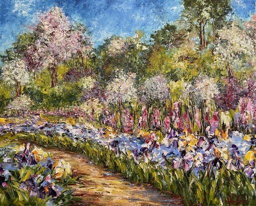 Diana MALIVANI - Painting - Iris dans les jardins de Monet