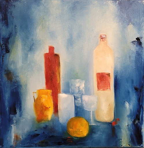 Nadine DE LESPINATS - Gemälde - Bouteilles et orange
