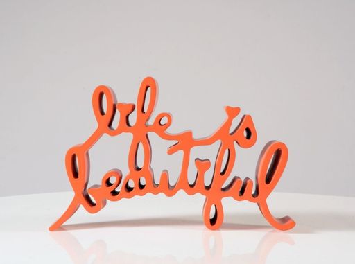 MR BRAINWASH - Skulptur Volumen - Life is Beautiful (Orange)
