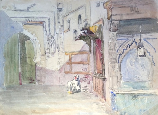 B. CONDE DE SATRINO - Drawing-Watercolor - Morocco – Fez – The Nejjarine fountain – Circa 1919