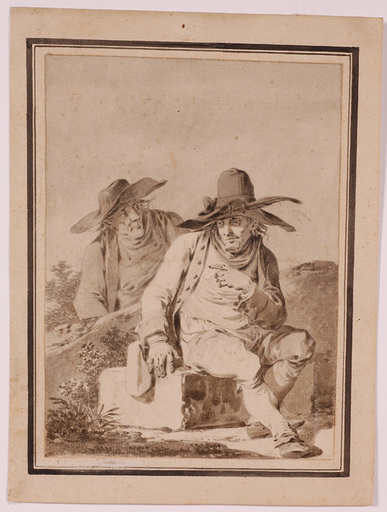 Charles ESCHARD - Dibujo Acuarela - Resting Peasants, late 18th Century