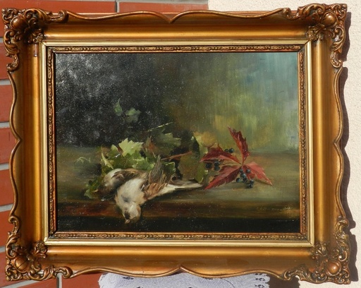 Gustav Adolph HOFFMAN - Pittura - Still life with dead ortolans