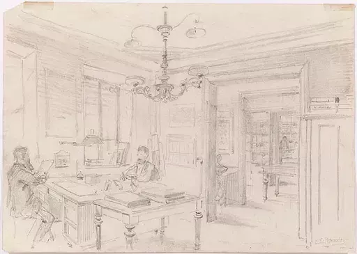 Ladislaus Eugen PETROVITS - Disegno Acquarello - "At the Study",  late 19th Century