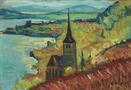 Ernst Samuel GEIGER - Painting - Kirche von Ligerz am Bielersee
