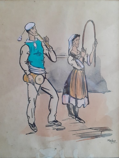 Louis Maurice MALAPERT - Disegno Acquarello - Danse basque
