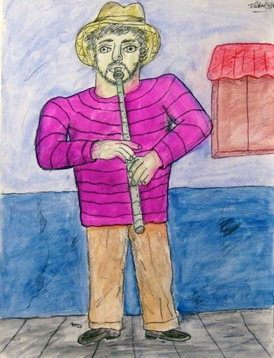 Francisco VIDAL - Zeichnung Aquarell - Man with flute
