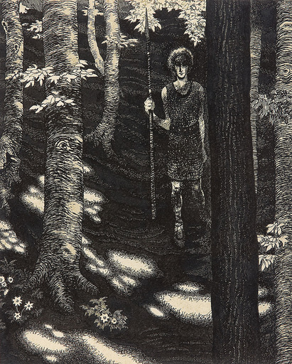 Erwin STOLZ - Dibujo Acuarela - Hunter in the Forest