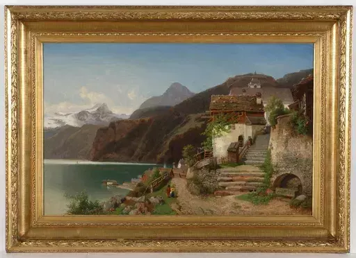 Gottfried Johann PULIAN - Gemälde - Gottfried Pulian (1809-1875) "At Hallstatt Lake, Austria" 
