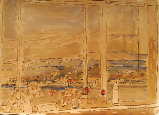 Joseph ZARITSKY - Drawing-Watercolor - Flowers on the Window sill
