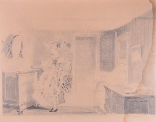 Everett L. SHINN - Drawing-Watercolor - Untitled (Lady Getting ready)