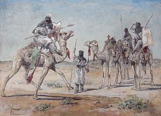 Louis DENIS-VALVÉRANE - Zeichnung Aquarell - The burden of desert warriors – Algeria - 1895-1899