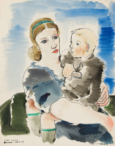 Margarethe HAMMERSCHLAG - Disegno Acquarello - Mutter und Kind, 1936