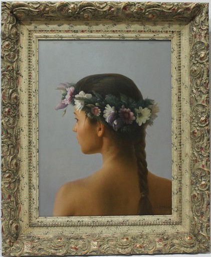 Antonio ZAMBRANA - 绘画 - Mujer con corona de flores