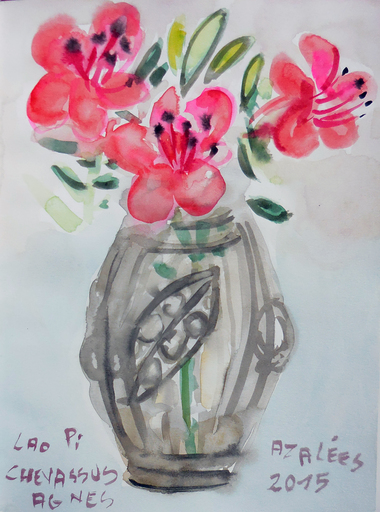 Jean-Pierre CHEVASSUS-AGNES - Disegno Acquarello - bouquet d' Azalées de mon jardin 