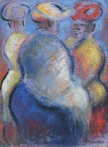 Gérard SEKOTO - Painting - The three Basoto women