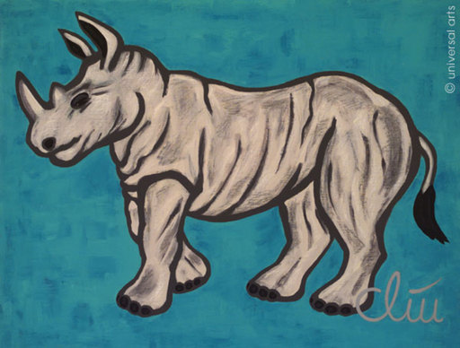 Jacqueline DITT - Peinture - Das starke Nashorn (The powerful Rhino) 