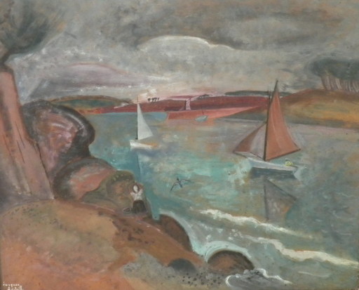 Jacques LESTRILLE - Painting - regate dans l`estuaire