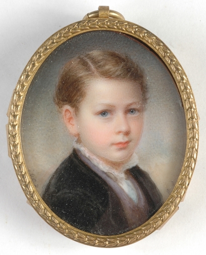 Richard SCHWAGER - Drawing-Watercolor - "Portrait of a noble boy" miniature, 1858