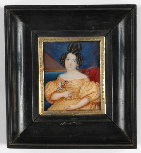 Santo PANARIO - Miniature - "Portrait of a lady in yellow" miniature on ivory, ca. 1840