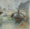 Frank Watson WOOD - Painting - PARIS -La CATHEDRALE NOTRE DAME depuis le pont ST MICHEL