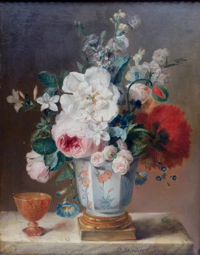 Jan Frans VAN DAEL - Painting - Blumenstillleben Pokal und Schmetterliqng Still life flowers