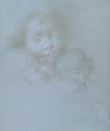 Lucien LÉVY-DHURMER - Dessin-Aquarelle - Mère et ses deux enfants