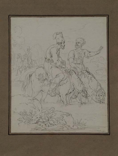 Vincenz Georg KININGER - Disegno Acquarello - "Cossacks", by Vincenz Kininger, early 19th Century 