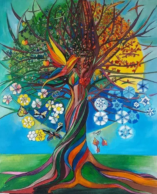 L Arbre De Vie Au Fil Des Saisons By Angeline Fages Buy Art Online Artprice