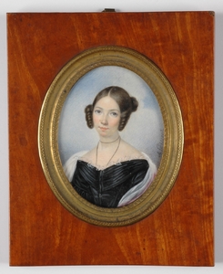 Adèle POISSANT - Drawing-Watercolor - "Portrait of a young woman" miniature on ivory, 1840's 