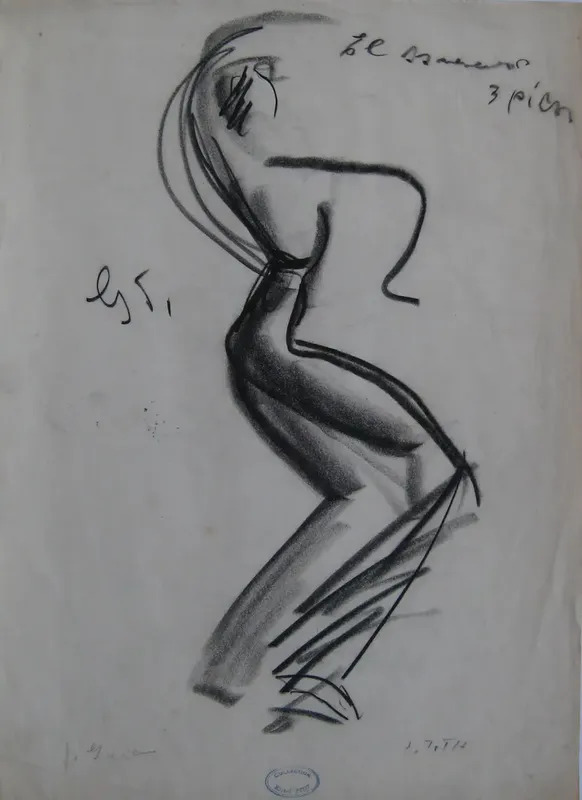 Dessin Au Fusain Signé à La Main Handsigned Charcoal Drawing